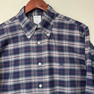 Brooks Brothers Mens MED Blue Tartan Plaid Regent Non-Iron Button Down LS Shirt